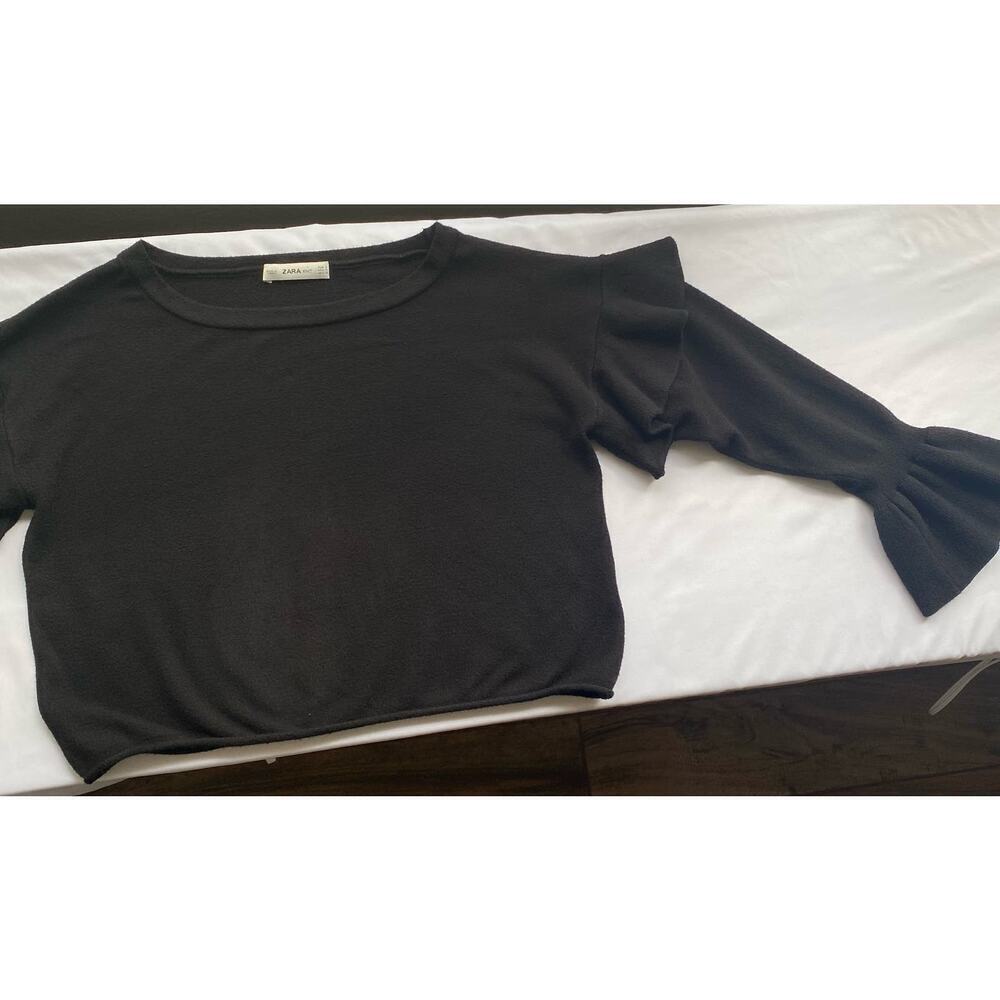 Zara Knit Black Flounce Sweater Bell Cuff Ruffle Shoulder Black Women Size Small - Picture 6 of 12
